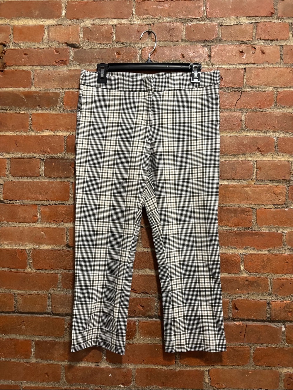 Women’s Stretchy Plaid Dress Pants - black, white, olive green